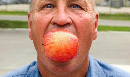 Dallin Malmgren with apple in his mouth